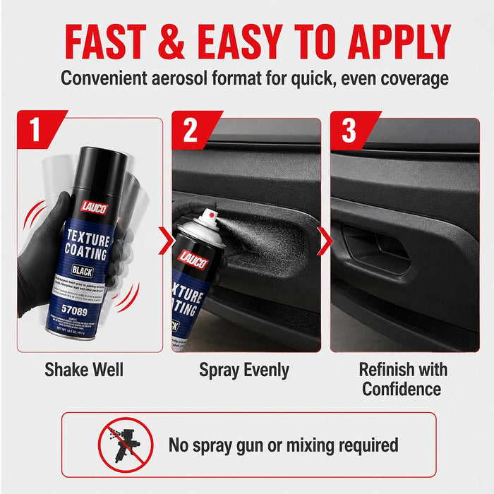 LAUCO Texture Coating Black 14.5oz Aerosol Spray Can with Aerosol Spray Gun - Pack of 6 - For Automotive and Industrial Use 57089