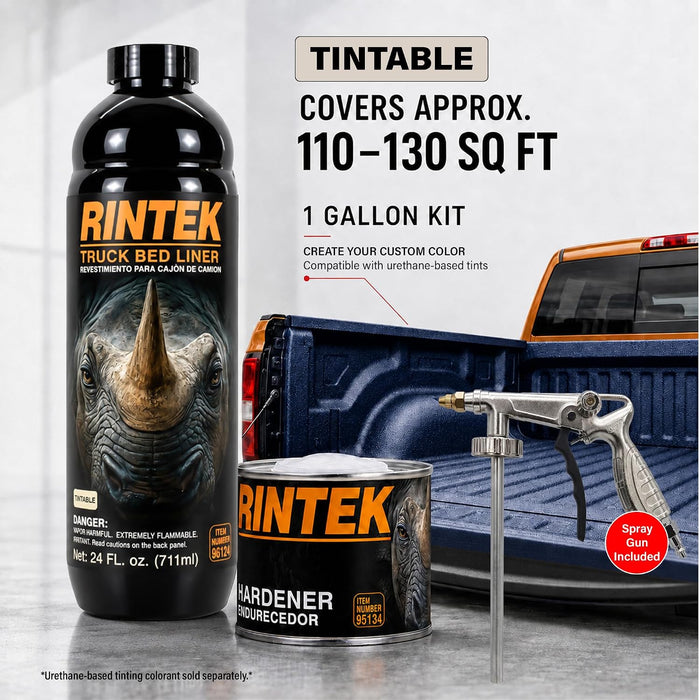 LAUCO Rintek Urethane Spray 1 Gallon Tintable Bedliner Coating, Heavy-Duty Polyurethane Protective Truck Bed Liner Paint, Waterproof Anti-Slip Impact-Resistant Automotive Coating, With Spray Gun 95122