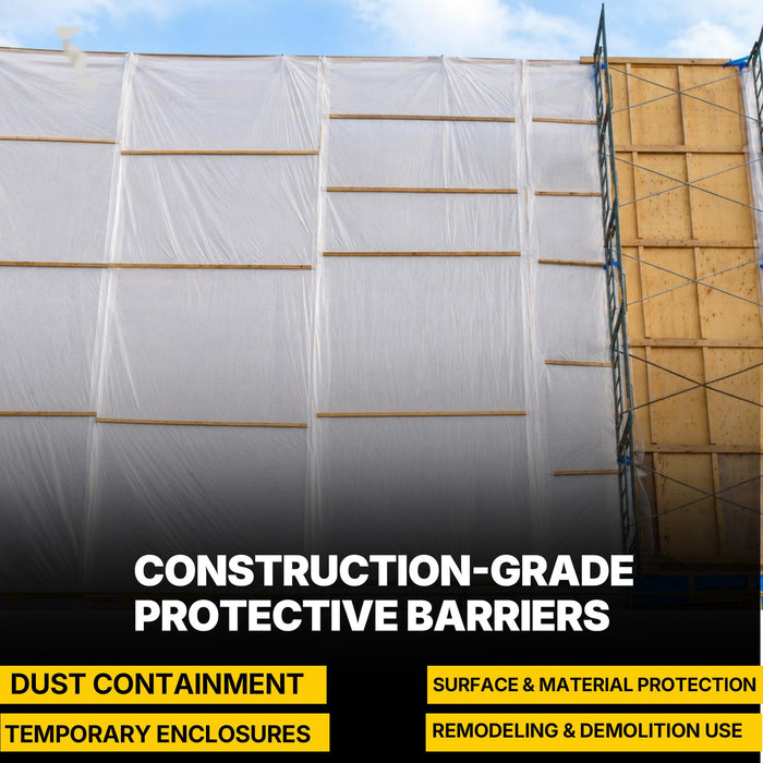 Heavy Duty Construction Plastic Sheeting 10' x 100' Roll – 6 Mil Clear Polyethylene Sheet – Waterproof Vapor Barrier, Dust & Moisture Protection for Painting, Furniture, Carpet & Contractor Use