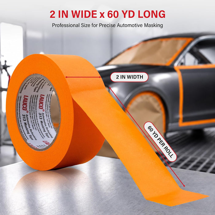 LAUCO Orange Masking Tape 2 in x 60 Yd, 20 Rolls, Automotive Painting, High Adhesion Autobody Painters Tape, UV, Moisture & Heat Resistant, No Residue, Multi-Purpose Bulk 19542