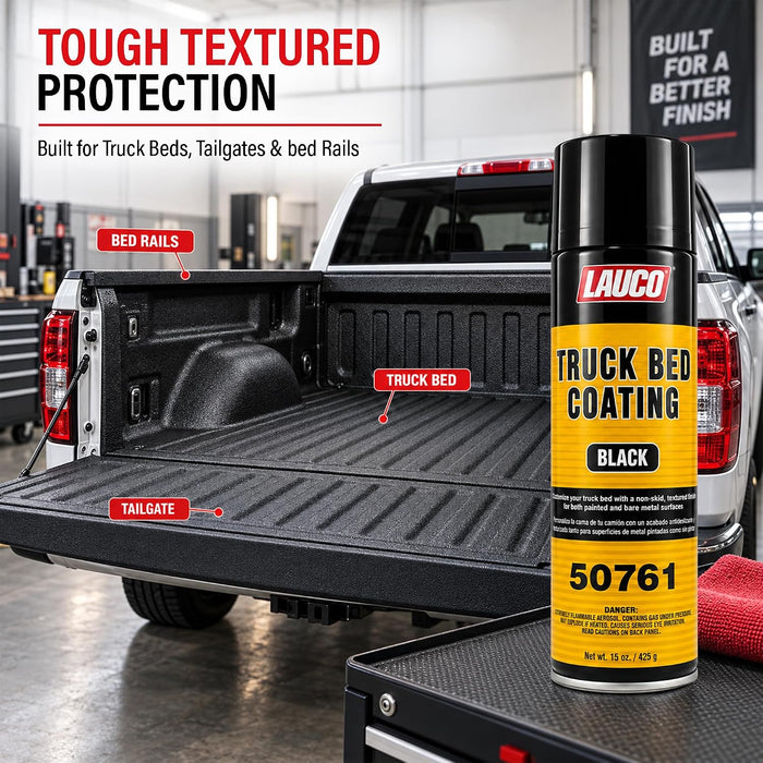 LAUCO Truck Bed Coating Black Aerosol Spray, Pack of 2, 15oz, Textured Non, Skid Finish, Scratch and Rust Protection for All Truck Beds, Tailgates, Bed Rails 50761