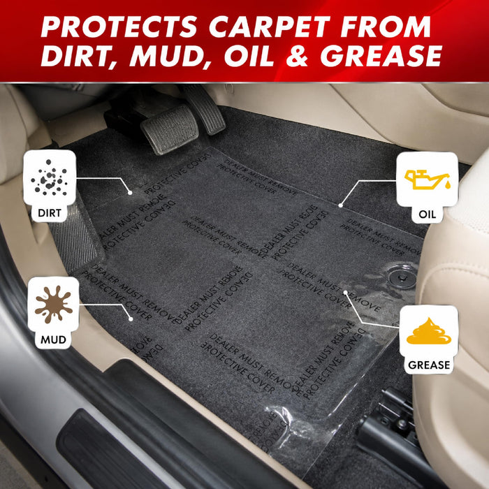 MAXIFILM 4 mil Adhesive Automotive Clear Plastic Carpet Protector Film Roll 24 inch x 200 feet, Sticky Car Carpet Cover Sheets, Perforated Every 21” - 100 Mats Per Roll 1886