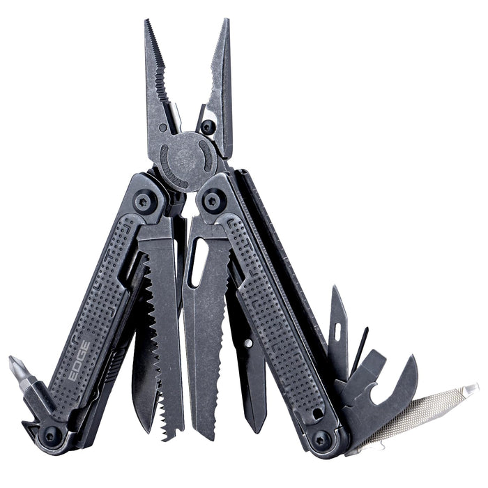 EDGE Multi-Tool Pliers, 18-in-1 Stainless Steel Multitool with Knife, Saw, Scissors, Wire Cutter & Screwdriver Bits, Compact Folding Pocket Tool for Camping, Survival, Fishing & Car Emergency (Black)