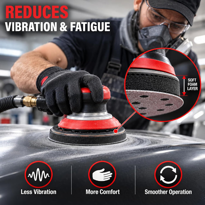 LAUCO 6-Inch Soft Interface Pad – 15-Hole Hook & Loop Foam Cushion Buffer Pad for Dual Action & Random Orbital Sanders – Vibration Reduction, Edge Control & Contour Sanding (Black) 09063