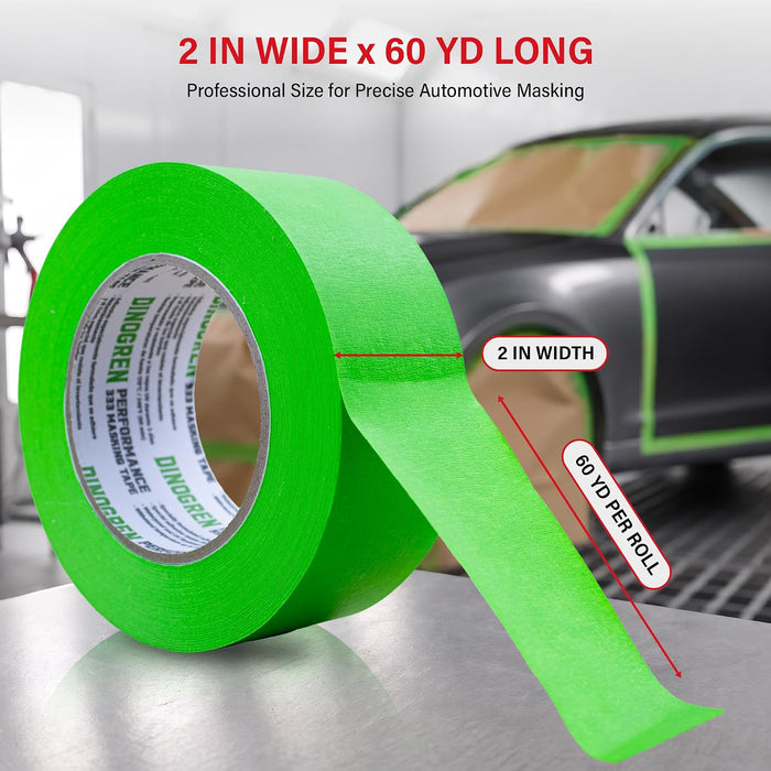 LAUCO DINOGREN Masking Green Tape 2 Inch x 60 Yards, 5 Rolls, Green High Performance Painters Tape, Heat and Water Resistant Tape for Car Painting and Auto Body Refinishing 7767