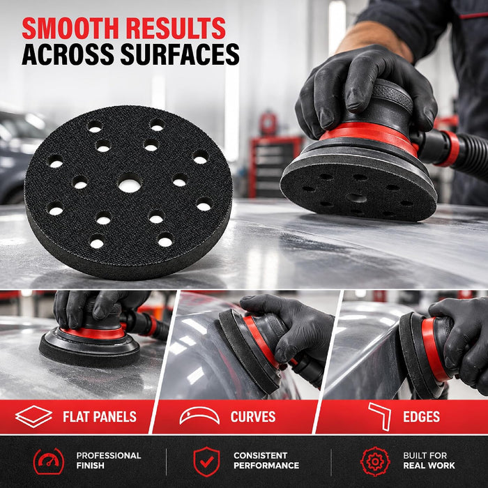 LAUCO 6-Inch Soft Interface Pad – 15-Hole Hook & Loop Foam Cushion Buffer Pad for Dual Action & Random Orbital Sanders – Vibration Reduction, Edge Control & Contour Sanding (Black) 09063