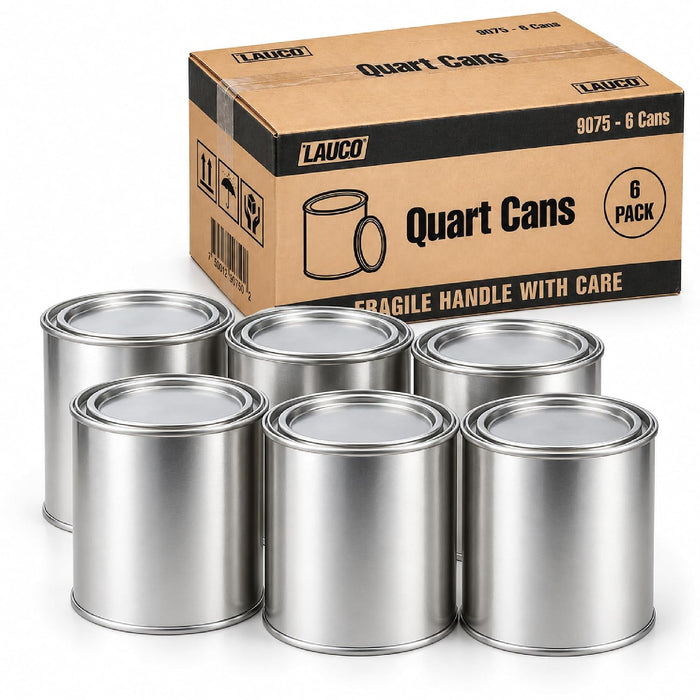 LAUCO Empty Metal Storage Cans with Lids, 32 oz (Quart), 6 Pack, Durable Tin-Plated Steel Containers for DIY Projects, Crafts, Workshop Organization & General Storage 9075