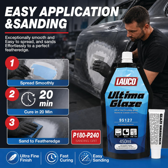 LAUCO Ultima Glaze, Ultra Fine, Self-Leveling Polyester Finishing Glaze with Hardener for Auto Body Repair 95127
