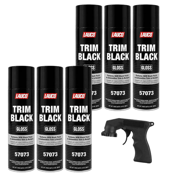 LAUCO Trim Black Gloss 13 oz. Automotive Spray Paint Can with Gun - Pack of 6 - Black Car Spray Paint with Gloss Finish - Designed for Plastic, Aluminum, Steel and Stainless Steel 57073