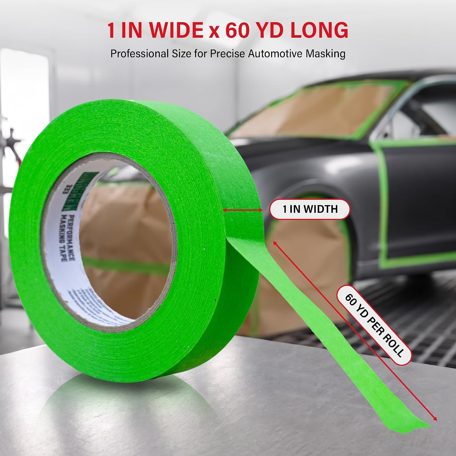 LAUCO DINOGREN Masking Green Tape 1 Inch x 60 Yards, 36 Rolls, Green High Performance Painters Tape, Heat and Water Resistant Tape for Car Painting, Auto Body Refinishing and Spray Booths 6068