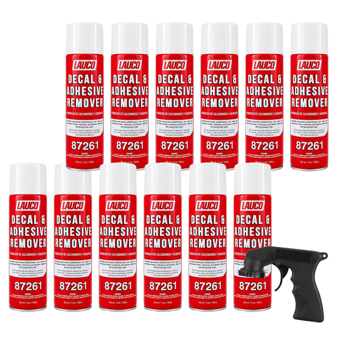 LAUCO Decal & Adhesive Remover – 13 oz Aerosol Spray – Removes Stickers, Tar, Wax, Oil, Bugs, Sap – Safe on Cured Paint, Vinyl & Fabrics – Single & Multi-Pack Option (12)