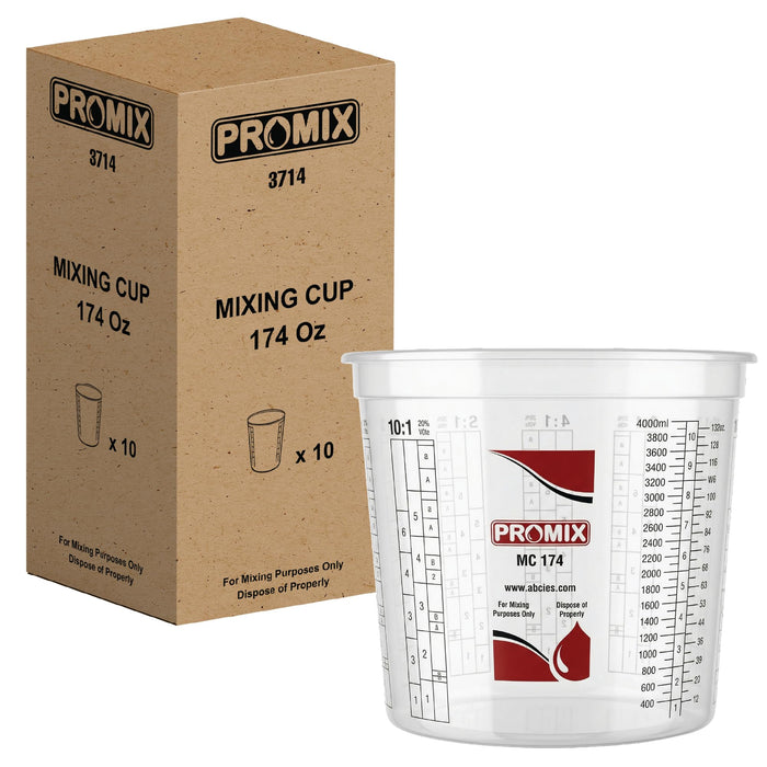 Box of 10 - Paint & Epoxy Mixing Cups Buckets - 174 Ounce (5-Quart) - Calibrated Mixing ratios on Side - Solvent Resistant, Reusable Clear Plastic Cups for Paint, Epoxy, Resin, Oil, Thinner (10)