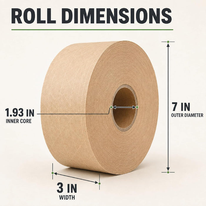 LAUCO Gummed Paper Tape 3" x 450' – Water Activated Kraft Packing Tape with Fiberglass Reinforcement – Heavy Duty, Tamper Evident Shipping Tape – Biodegradable – 10 Rolls