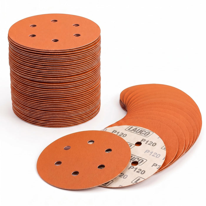 50 PCS 6 Inch 6 Hole Ceramic Sanding Discs P120 Grit, Hook and Loop Orbital Sandpaper, Heavy Duty Sandpaper for Wood, Metal, Automotive, Paint Removal