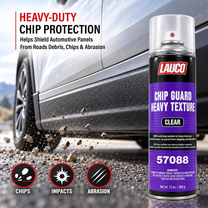 Heavy Texture Chip Guard 14 oz Clear Aerosol Spray Can with Aerosol Spray Gun - Pack of 6 - Durable, Acrylic Coating Protects Lower Panels From Impact, Chipping & Abrasion, Matches Medium to Coarse OEM Textures - Clear 57088