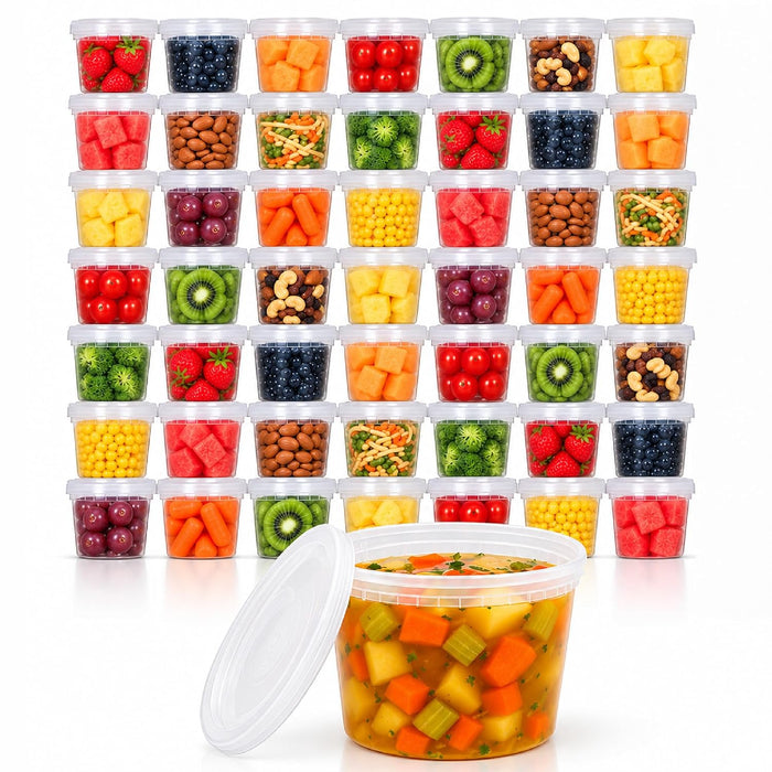 Uni-Pak 16 oz Plastic Deli Food Storage Containers with Lids, 50 Set, BPA-Free Meal Prep Containers, Leak-Resistant, Stackable, Microwave, Freezer & Dishwasher Safe for Soup, Snacks & Leftovers 62812