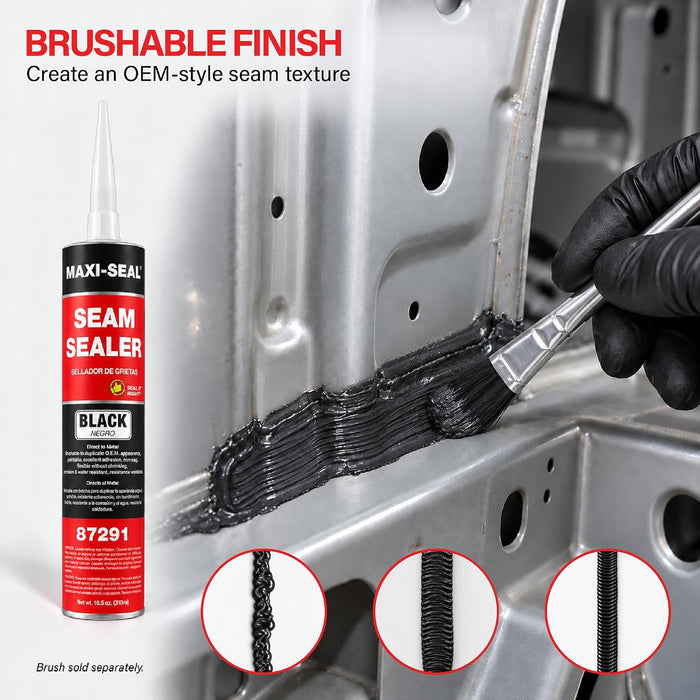 LAUCO Maxi -Seal Polyurethane Seam Sealer Automotive - Black, 10.5oz Tube Durable & Flexible Body Filler - Seam & Joint Compound for Bare/Painted Surfaces - Brushable to Duplicate O.E.M (1 Pack) 87291