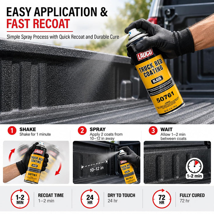 LAUCO Truck Bed Coating Black Aerosol Spray, Pack of 12, 15oz, Textured Non, Skid Finish, Scratch and Rust Protection for All Truck Beds, Tailgates, Bed Rails 50761