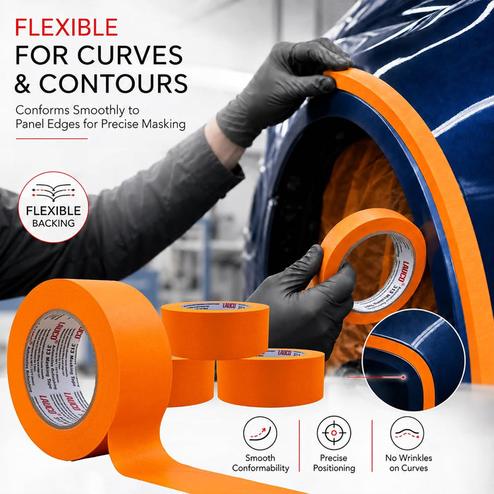 Orange Masking Tape 3/4 in x 60 Yd, 12 Rolls, Automotive Painting Tape, High Adhesion, Clean Removal, Sharp Paint Lines 19540