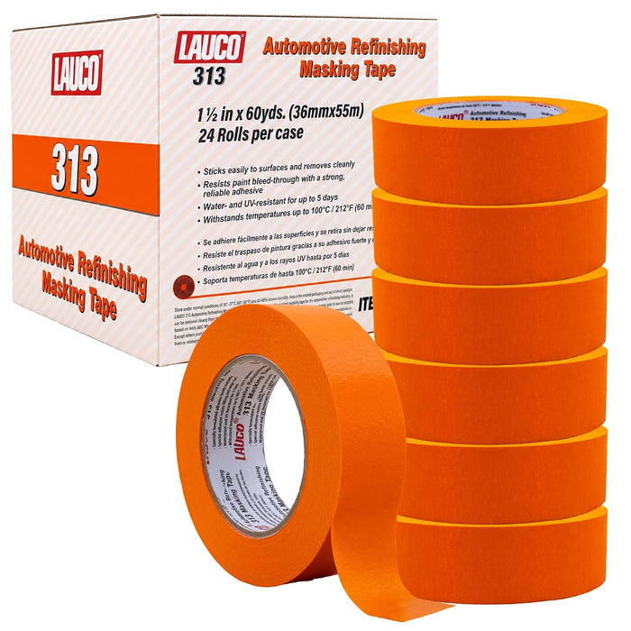 LAUCO Orange Masking Tape 1.5 in x 60 Yd, 24 Rolls, Automotive Painting Tape, High Adhesion, Clean Removal for Auto Paint & Detailing 19541