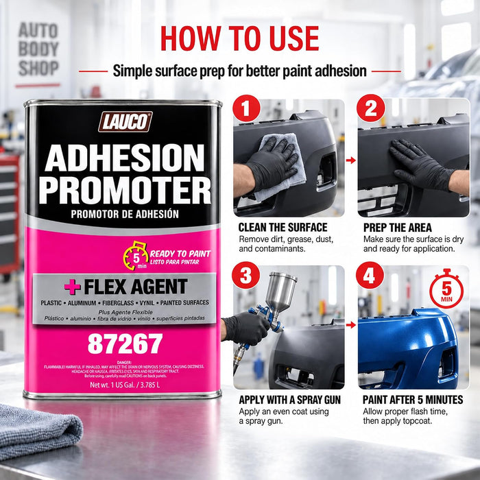 LAUCO Adhesion Promoter Gallon, Automotive Surface Adhesion Enhancer with Flex Agent for Plastic, Metal, Fiberglass, and Vinyl, Fast Dry, Ready to Paint in 5 Minutes 87267