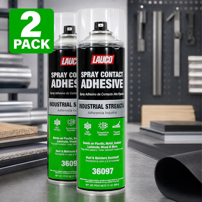 LAUCO Spray Adhesive Contact 13oz, Pack of 2, Industrial Strength Heavy Duty Glue for Wood, Metal, Plastic & Rubber, Heat & Moisture Resistant Fast Bond Multi-Surface Spray Adhesive