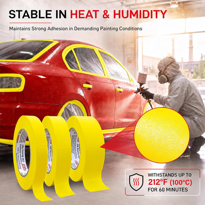 Automotive Masking Tape Yellow Painters Tape for Car Painting, High Temperature Resistant Refinishing Tape, Clean Removal No Residue, Professional Auto Body Shop Masking Tape Bulk (2in-5rolls) 37533