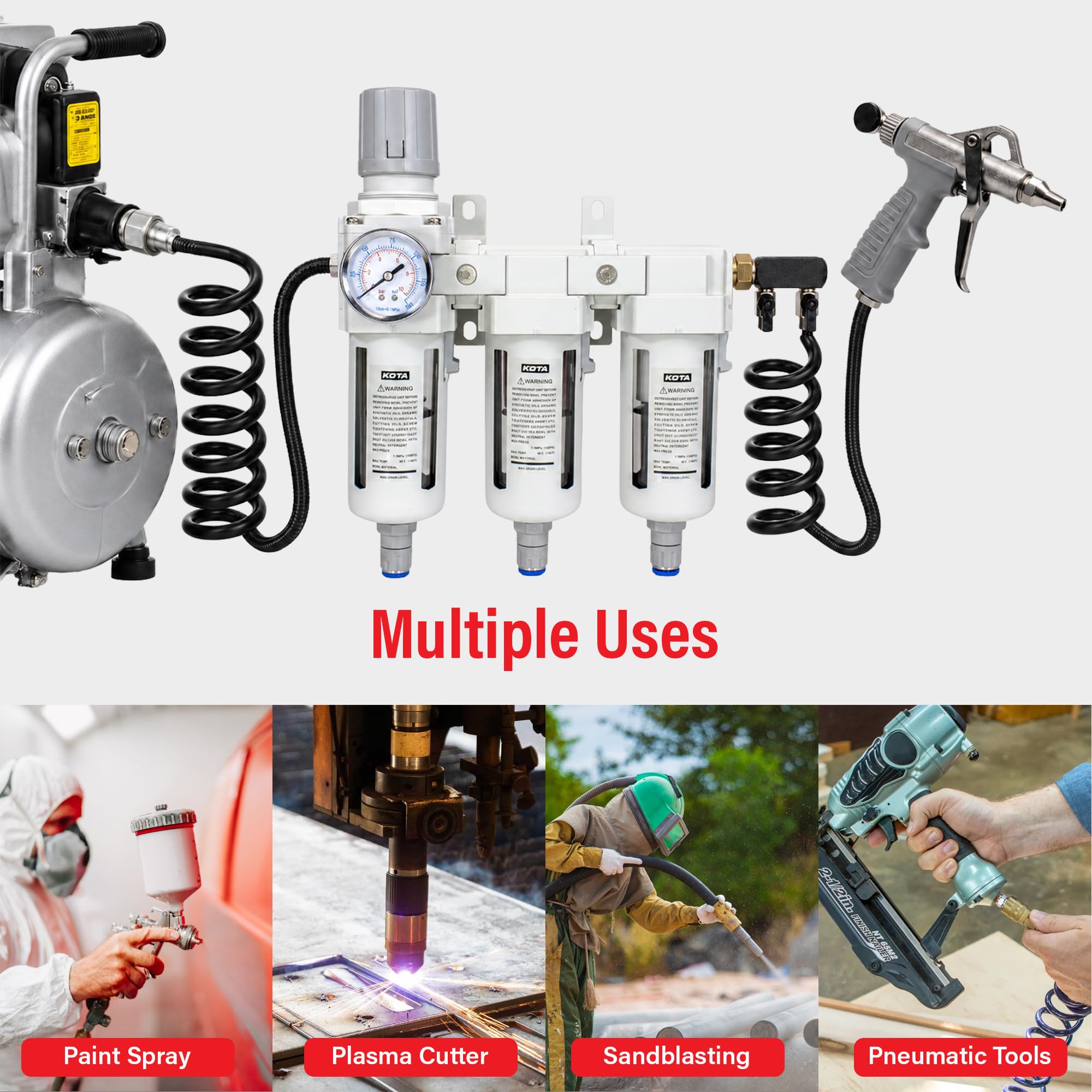 Heavy Duty 1/2" NPT 3 Stage Air Drying System – Industrial Coalescing Filter, Particulate Filter, Desiccant Dryer and Air Regulator with Manual Drain for Air Compressor, Plasma Cutter, Paint