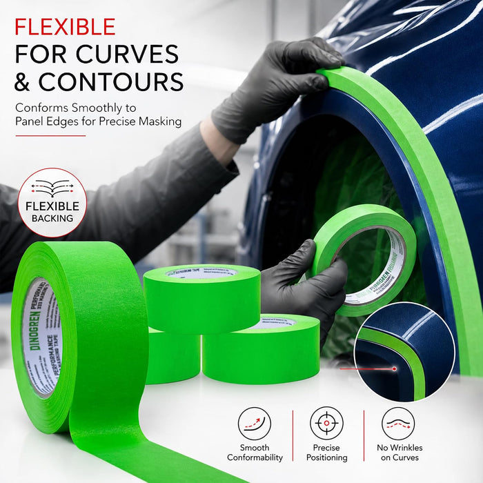 DINOGREN Masking Green Tape 3/4 Inch x 60 Yards, 6 Rolls, Green High Performance Painters Tape, Heat and Water Resistant Tape for Car Painting, Auto Body and Spray Booth Use, 7765