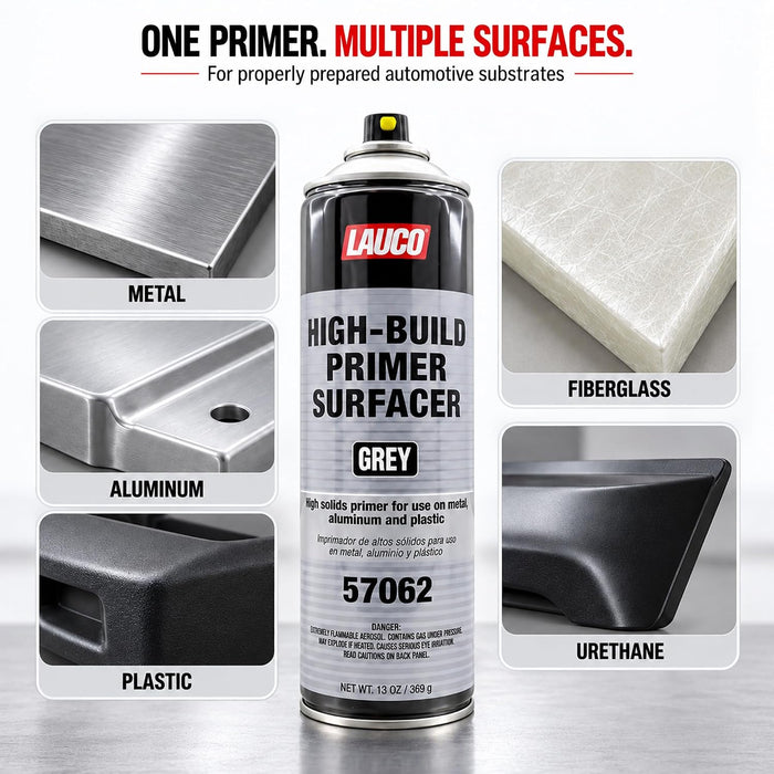 LAUCO High-Building Primer Surfacer Grey 13oz Aerosol Spray Can with Aerosol Spray Gun - Pack of 6 - For Automotive and Industrial Use 57062