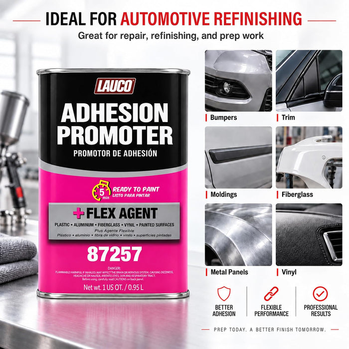 LAUCO Adhesion Promoter Quart, Automotive Surface Adhesion Enhancer with Flex Agent for Plastic, Metal, Fiberglass, and Vinyl, Fast Dry, Ready to Paint in 5 Minutes 87257