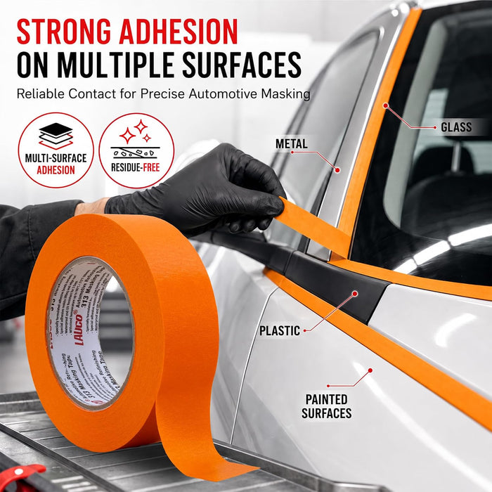 LAUCO Orange Masking Tape 1.5 in x 60 Yd, 24 Rolls, Automotive Painting Tape, High Adhesion, Clean Removal for Auto Paint & Detailing 19541