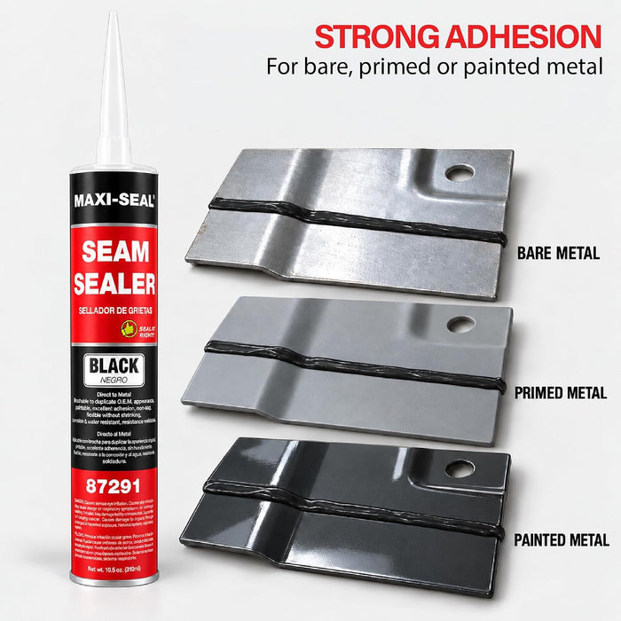 Maxi-Seal Black Polyurethane Seam Sealer (12-Pack, 10.5oz Tube)| Flexible Auto Body Filler for OEM Seams | Brushable for Bare or Painted Surfaces 87291