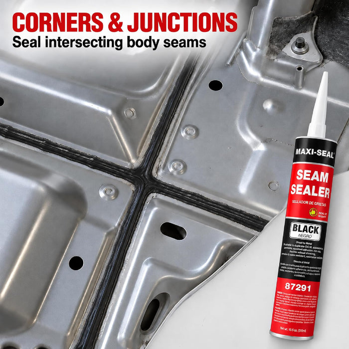 LAUCO Maxi-Seal Black Polyurethane Seam Sealer (2-Pack, 10.5oz Tube) | Durable & Flexible Auto Body Filler for OEM Seams | Brushable Joint Compound 87291