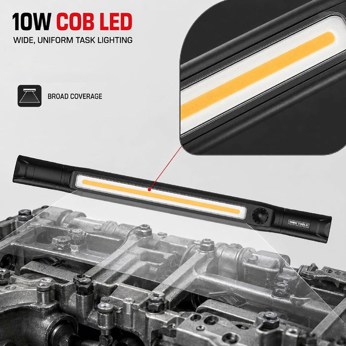 Omni Tools 1200+ Lumen Rechargeable Underhood Work Light Magnetic Mount, Adjustable Brightness, 360° Rotating Hooks, USB-C Charging Ideal for Mechanics, Garage, and Emergency Use 33118