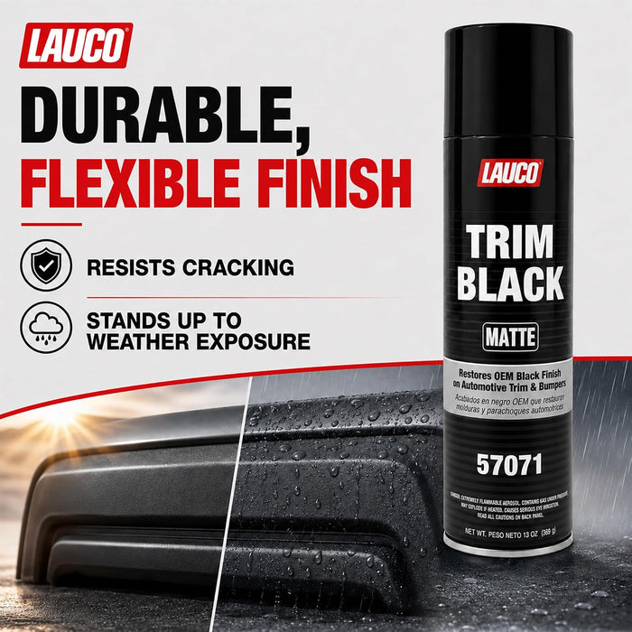 LAUCO Trim Black Matte Automotive Spray Paint – 13 oz Aerosol Can for Plastic, Aluminum, Steel & Stainless Steel Trim – Durable OEM-Style Finish- 57071
