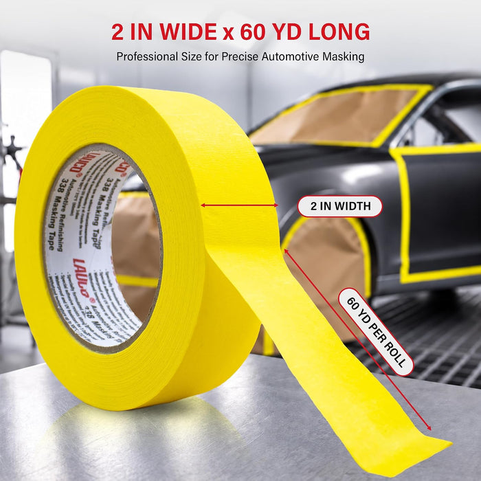 Automotive Masking Tape Yellow Painters Tape for Car Painting, High Temperature Resistant Refinishing Tape, Clean Removal No Residue, Professional Auto Body Shop Masking Tape Bulk (2in-5rolls) 37533