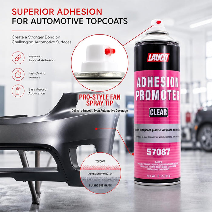 LAUCO Automotive Adhesion Promoter 13 oz Spray Can Pack of 1 - Use on Multi Surfaces Like Automotive Plastics, Bumpers, Vinyl Trim and Fiberglass (57087)