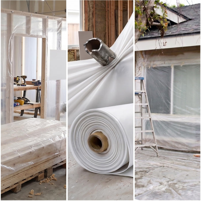 Heavy Duty Construction Plastic Sheeting 10' x 100' Roll – 6 Mil Clear Polyethylene Sheet – Waterproof Vapor Barrier, Dust & Moisture Protection for Painting, Furniture, Carpet & Contractor Use