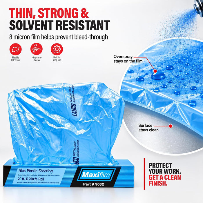 MAXIFILM 16ft x 350ft, 4 Rolls of Blue Overspray Paintable Masking Plastic Sheeting -8 Micron, 0.3 Mil, Protective Masking Film Cover, Auto Painting, Cover Cloth Home Walls Furniture 8999