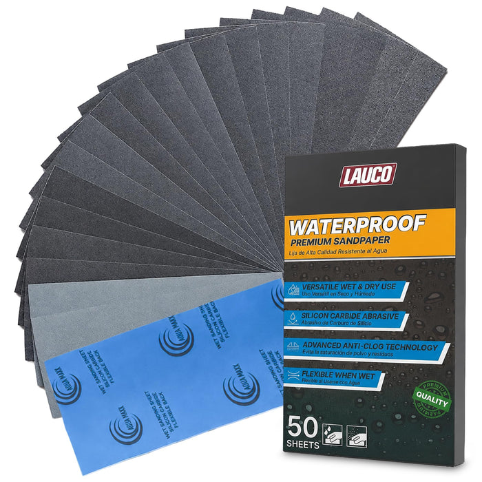 Aqua Maxx Wet Dry Sandpaper Sheets 2500 Grit, 50 Pack Waterproof Silicon Carbide Abrasive Paper, 9 x 5.5 Inch Ultra Fine Finishing Sanding Sheets for Automotive Paint, Polishing, Woodworking, Metal