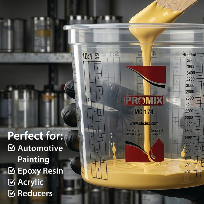 Box of 10 - Paint & Epoxy Mixing Cups Buckets - 174 Ounce (5-Quart) - Calibrated Mixing ratios on Side - Solvent Resistant, Reusable Clear Plastic Cups for Paint, Epoxy, Resin, Oil, Thinner (10)
