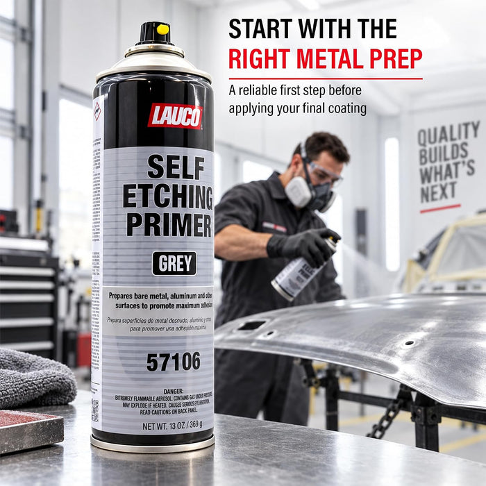 LAUCO Self Etching Primer Grey Aerosol Spray Can With Aerosol Spray Gun - Pack of 6 - Automotive and Industrial Primer - Great for use on Bare Metal Areas Before applying Truck Bed Liner (57106)