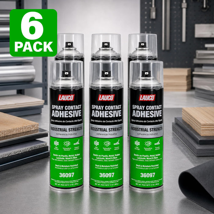 LAUCO Spray Adhesive Contact 13oz, Pack of 6, Industrial Strength Heavy Duty Glue for Wood, Metal, Plastic & Rubber, Heat & Moisture Resistant Fast Bond Multi-Surface Spray Adhesive