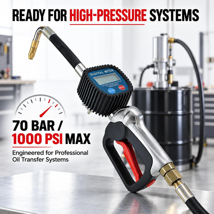 Digital Oil Dispensing Meter Gun, 1/2 Inch BSP Inlet, 1000 PSI Digital Fluid Meter With Flexible Extension, Automatic Shut Off Handle For Gear Oil, Hydraulic And Lubricating 47565