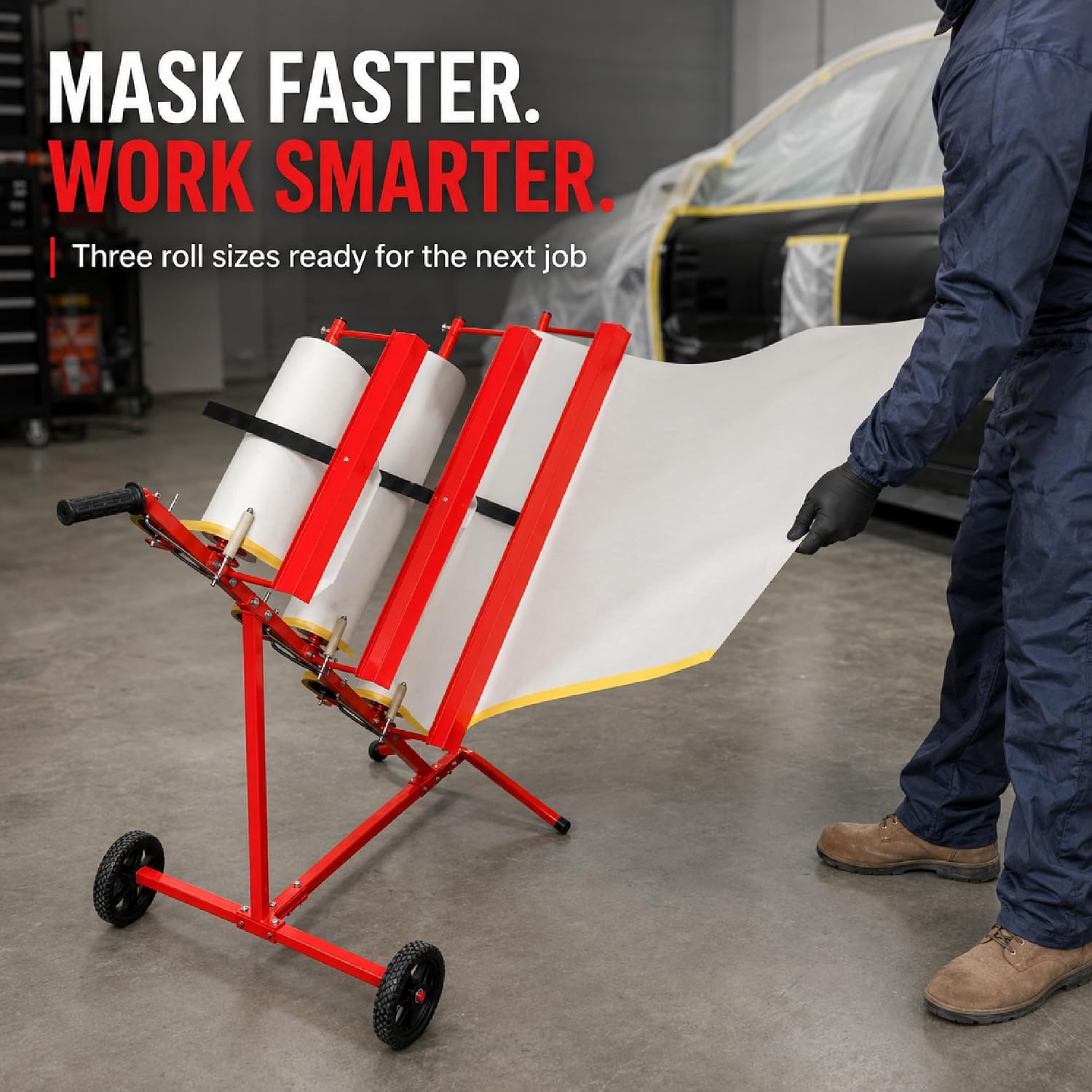 LAUCO Triple Auto Body Masking Machine - Holds 12", 24" & 36" Masking Paper Rolls (4576)