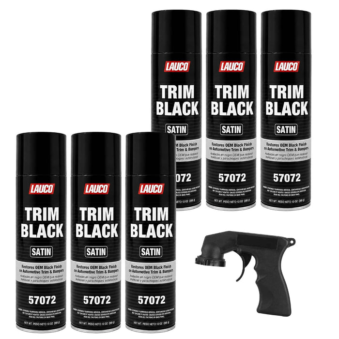 LAUCO Trim Black Satin 13 oz. Automotive Spray Paint Can with Gun Pack of 6, Black Car Spray Paint with Satin Finish, Designed for Plastic, Aluminum, Steel and Stainless Steel 57072