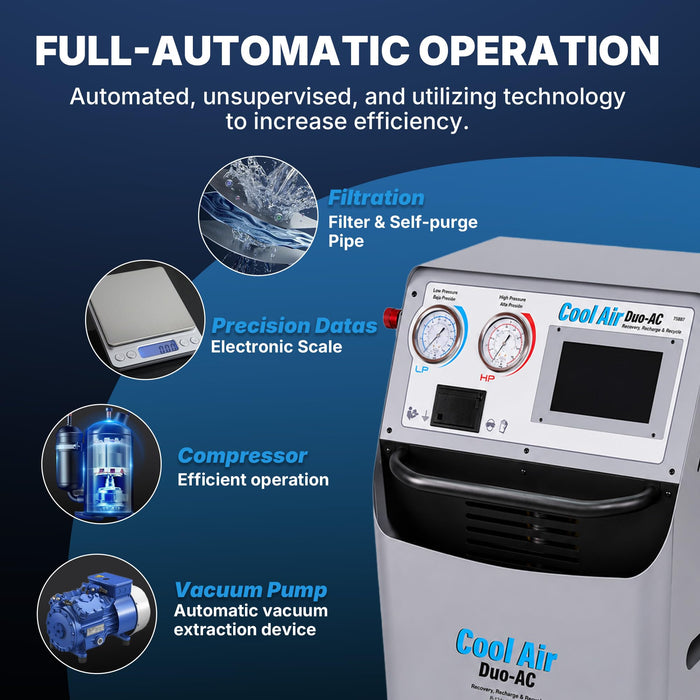 LAUCO Cool Air Duo-AC Machine – Professional Automotive A/C Recovery & Recharge Station | Full-Automatic Dual Refrigerant Service Machine for R134a & HFO-1234yf with 7-Inch Touch Screen (Duo-AC)