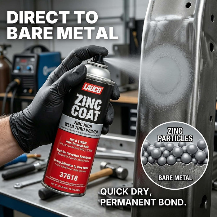 LAUCO Zinc Coat Weld-Thru Primer 15.5 oz, Pack of 1, Zinc Rich Spray for Welding, Anti-Corrosion Coating for Bare Metal, MIG & Spot Welding Safe, Fast Dry Industrial Primer 37518