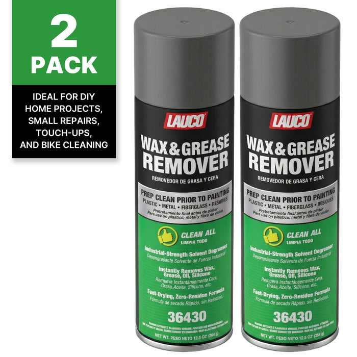 LAUCO Wax & Grease Remover Spray 13 oz, Pack of 2, Automotive Paint Prep Cleaner for Surface Preparation Before Primer, Paint & Clear Coat, Fast-Drying Formula, 36430